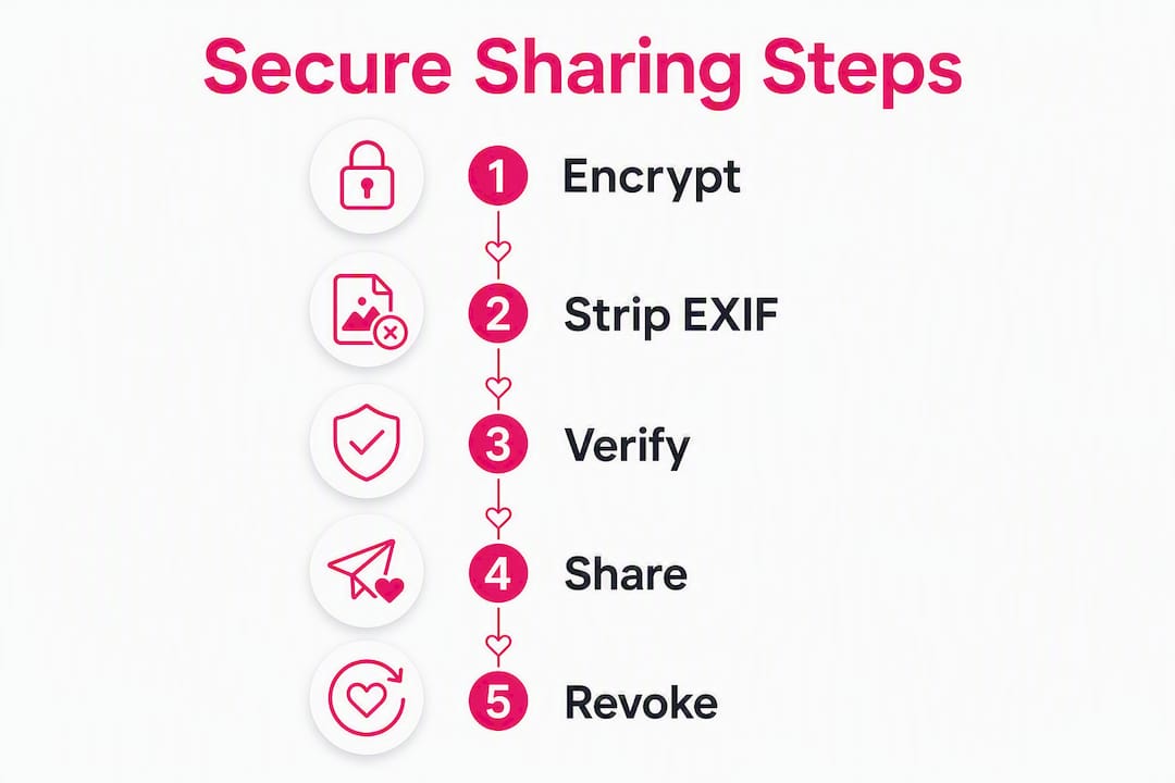Infographic illustrating secure photo sharing steps