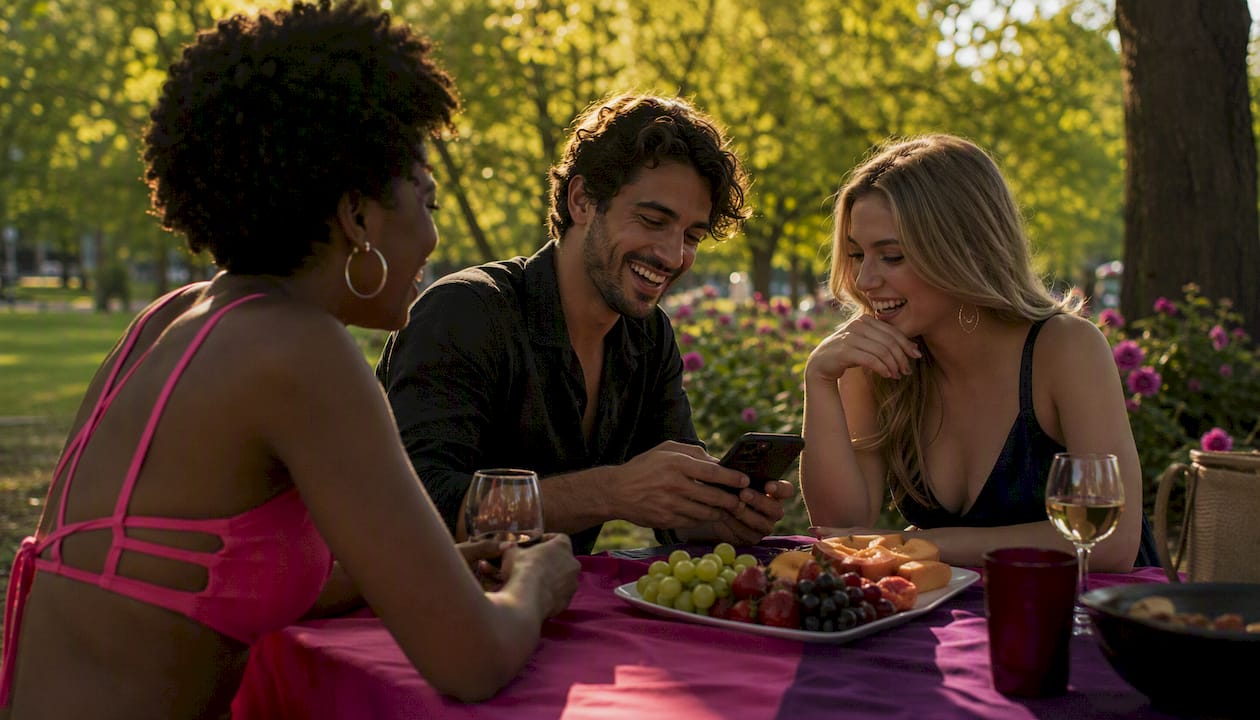 Hands holding phone outdoors with 3Fun app