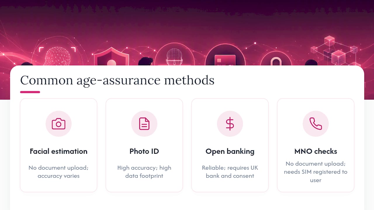 Common methods platforms use for age assurance — overview diagram
