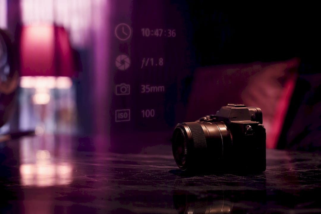 Camera with illustrative metadata icons overlay