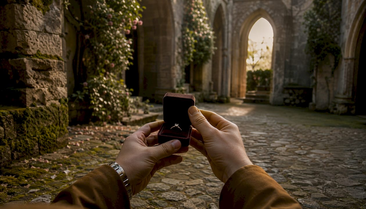 Engagement ring in San Francesco cloister ambiance