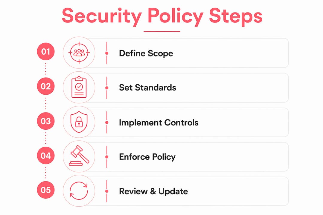 Infographic illustrating corporate security policy steps