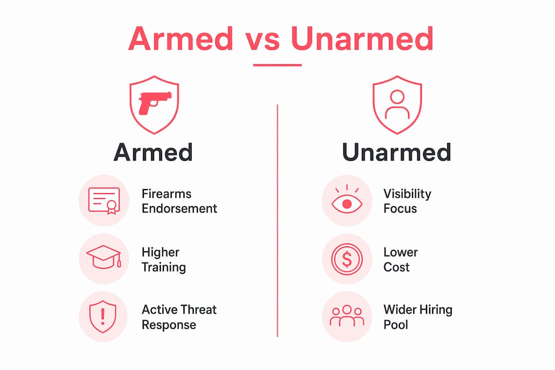 Infographic comparing armed and unarmed guards