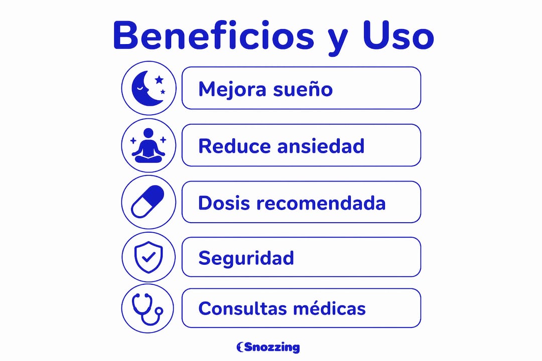 Infografía sobre los beneficios, la dosis recomendada y la seguridad de la valeriana