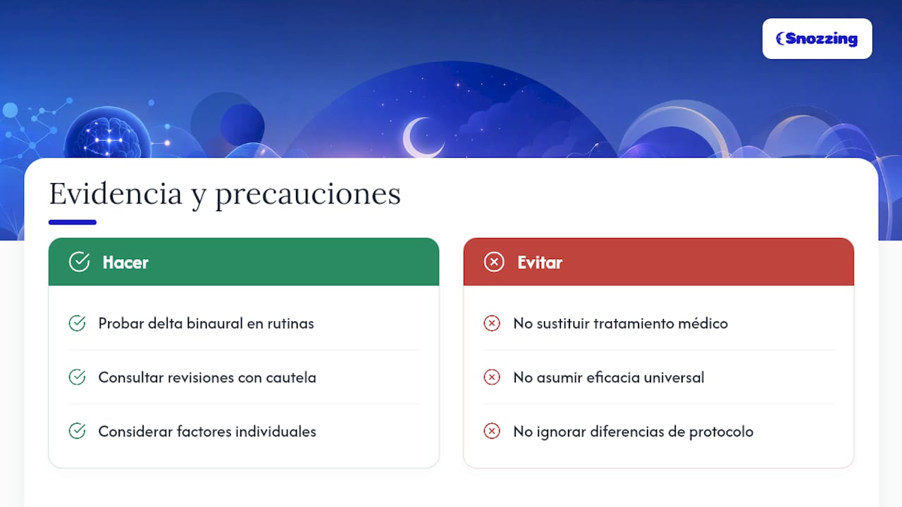Esquema visual que relaciona las frecuencias binaurales con las distintas fases del sueño y su duración.