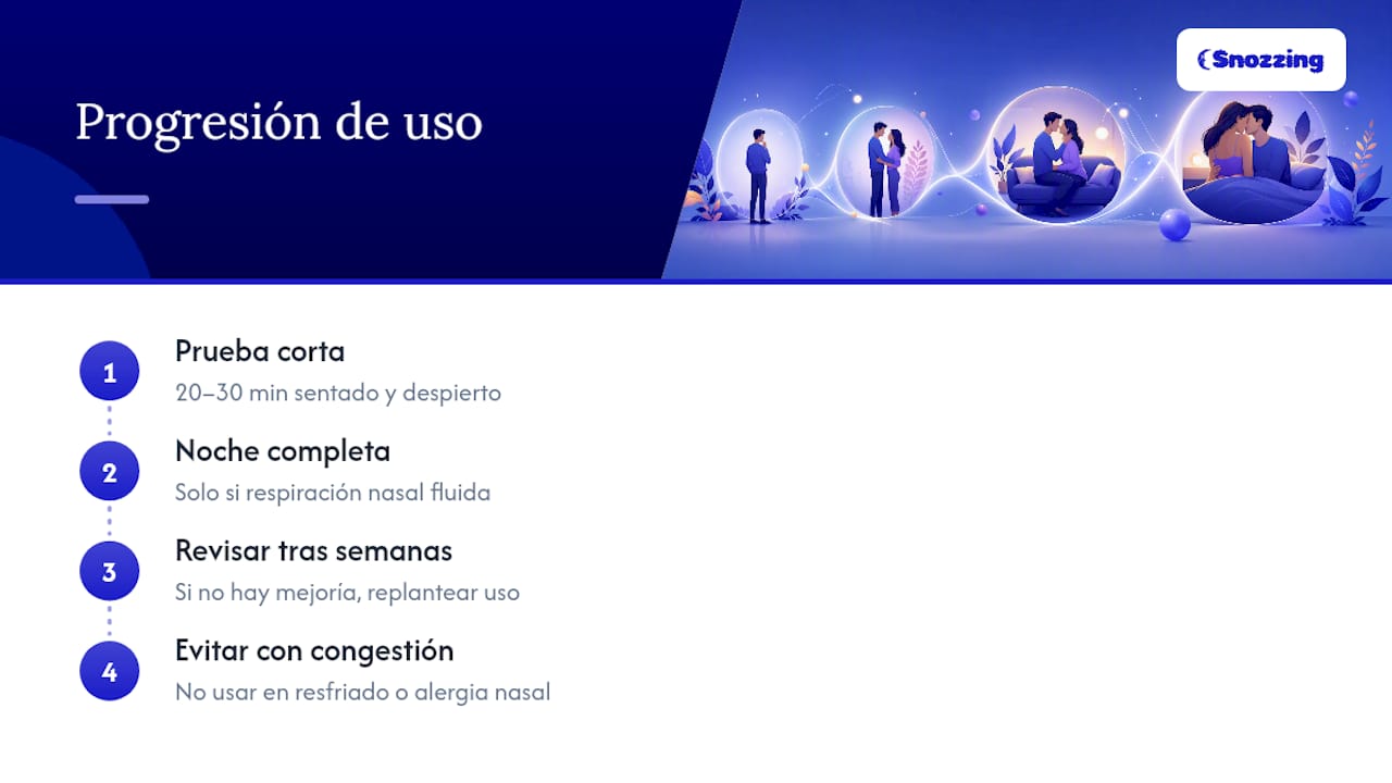 Diagrama del uso progresivo recomendado de la cinta para la boca