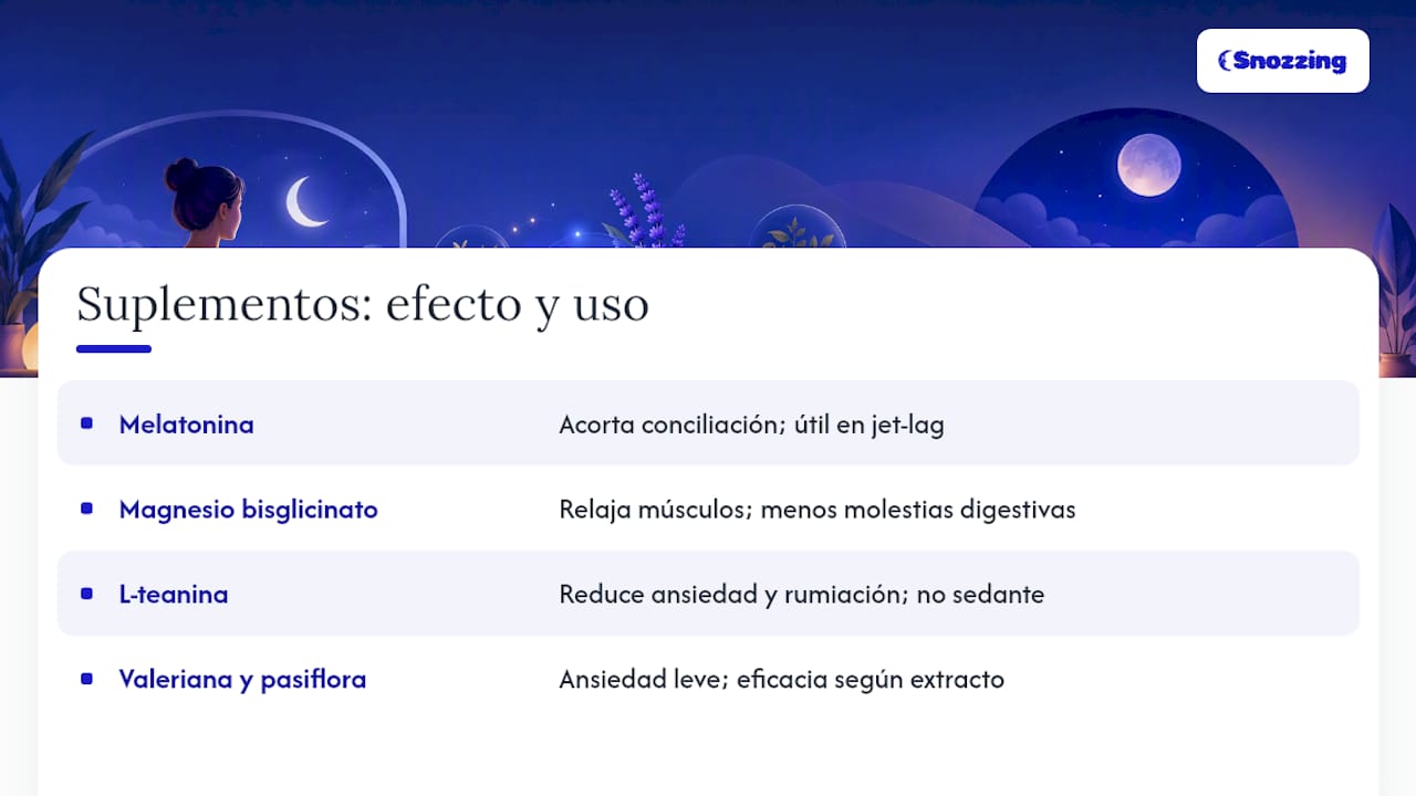 Tabla comparativa de suplementos para el sueño y sus usos