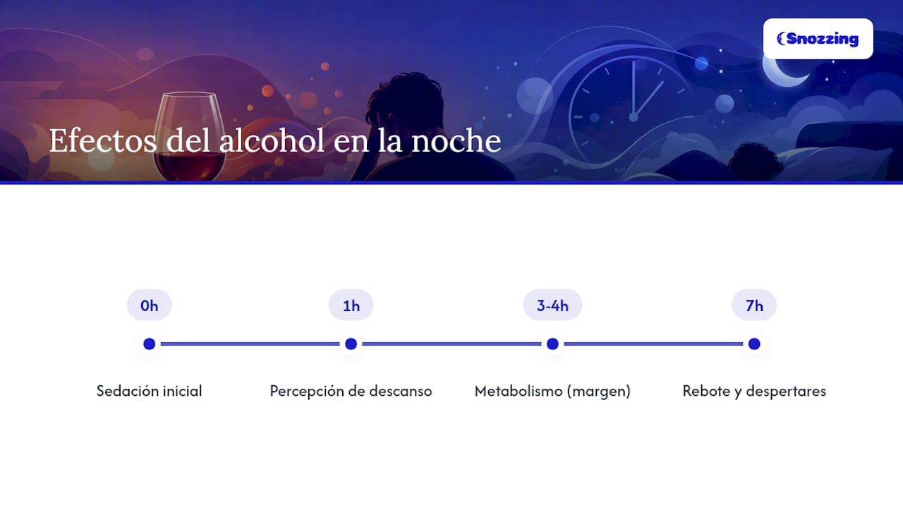 Diagrama de los efectos del alcohol en la calidad del sueño según el tiempo