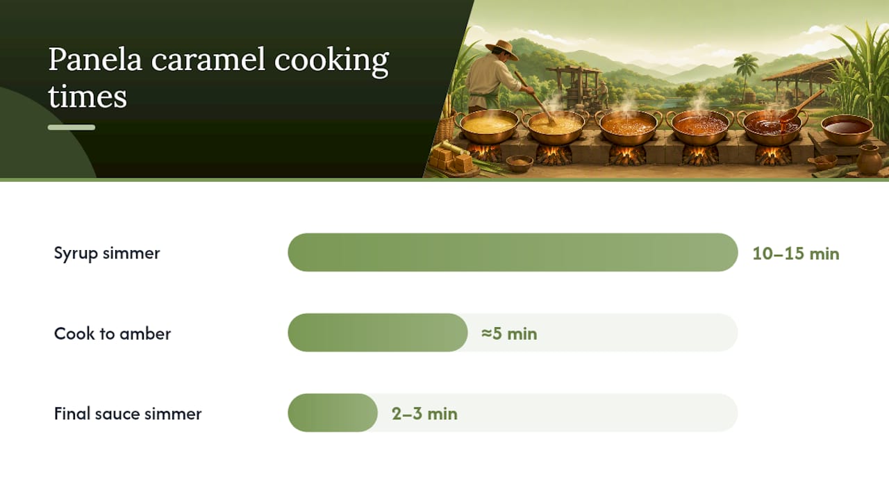 Step-by-step process to make panela caramel syrup