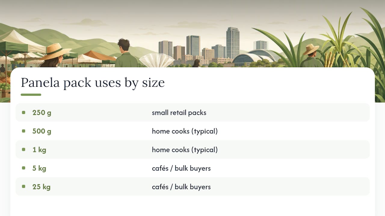 Panela pack size and price comparison chart