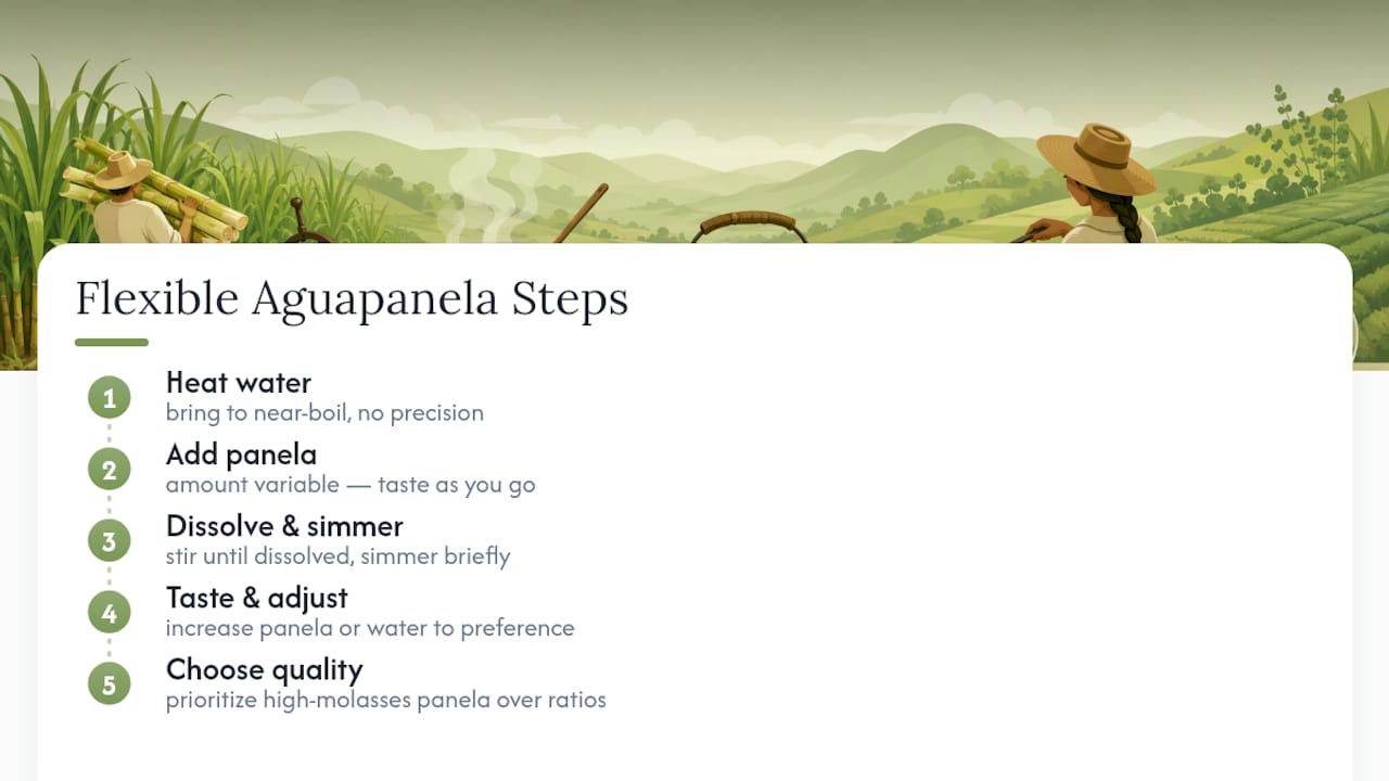 Diagram of flexible aguapanela recipe steps