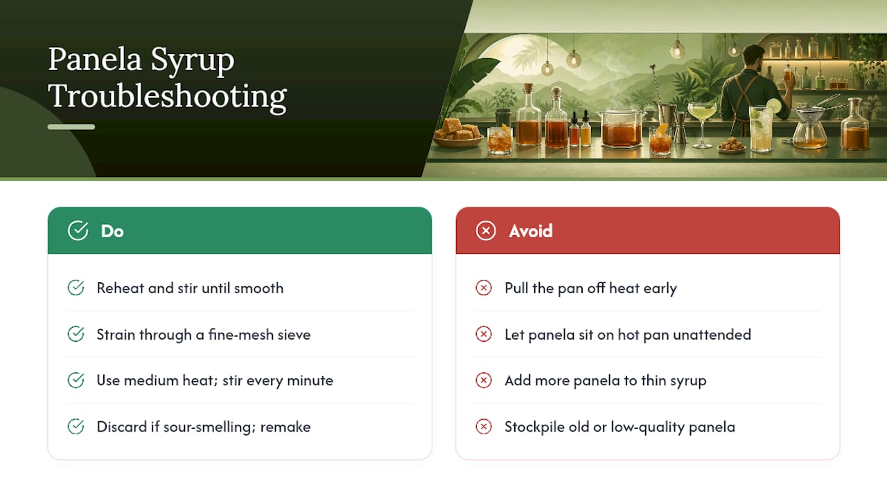 Troubleshooting Common Panela Syrup Problems — overview diagram