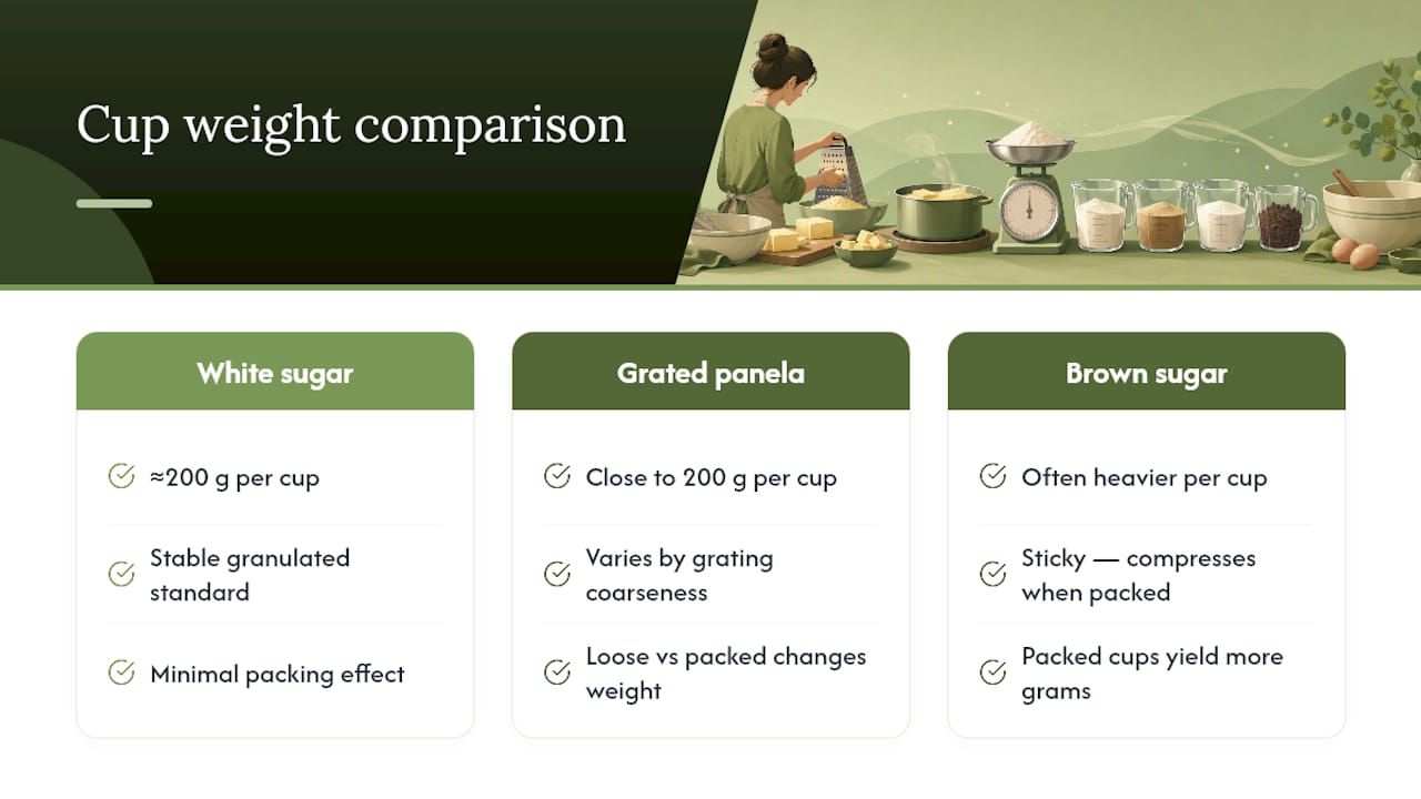 Approximate cup weights for sugars and panela