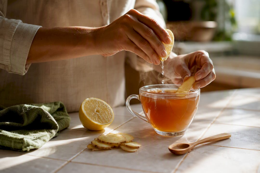 Lemon and ginger added to aguapanela