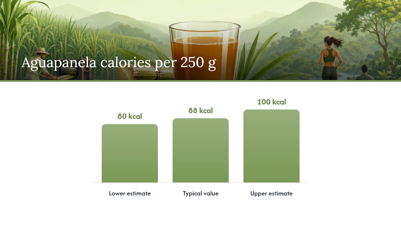 Aguapanela calorie range and serving size