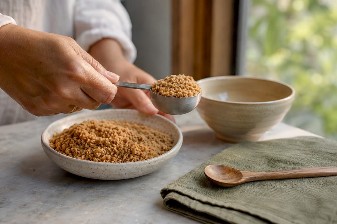 Measured tablespoon of panela granules