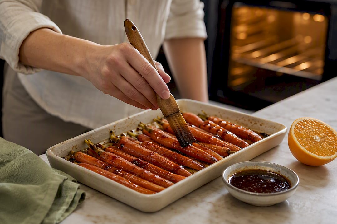 Panela glaze brushed onto roasted carrots