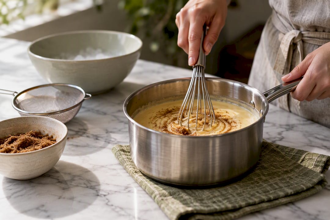Whisking panela into ice cream custard