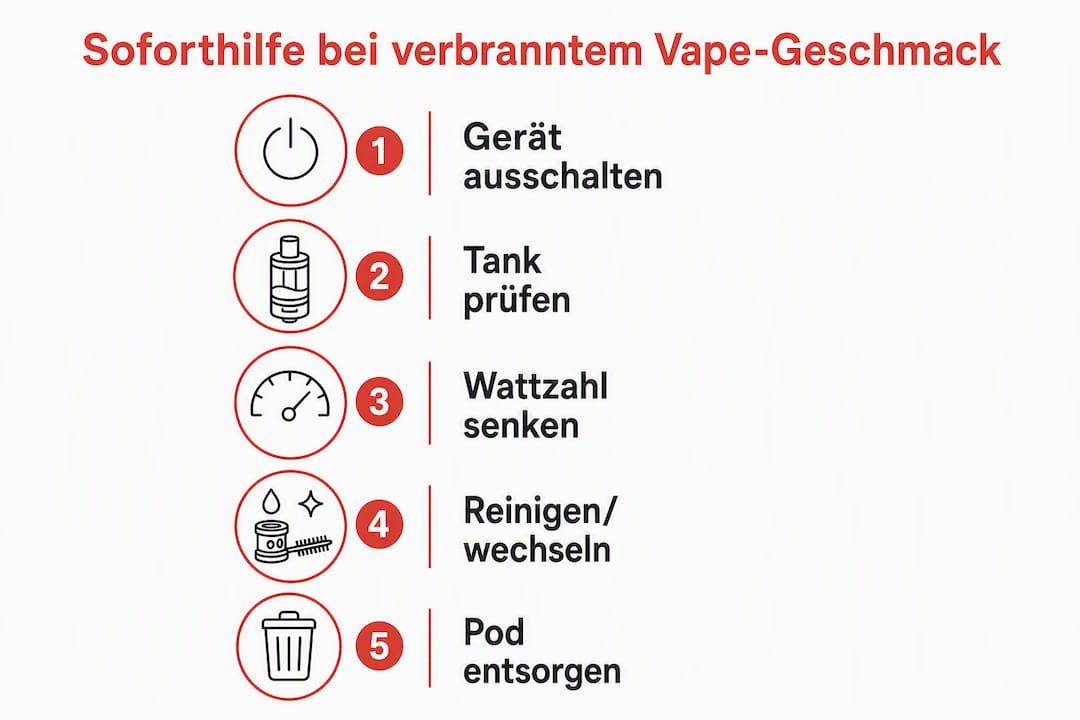 Cette infographie t'explique, étape par étape, comment te débarrasser d'un goût désagréable de brûlé lorsque tu vapotes.