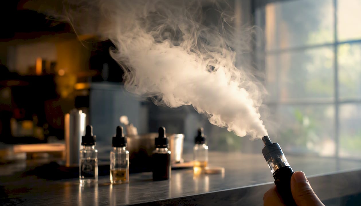 Un nor dens de abur, care face vizibile gustul intens și aroma vaporilor.