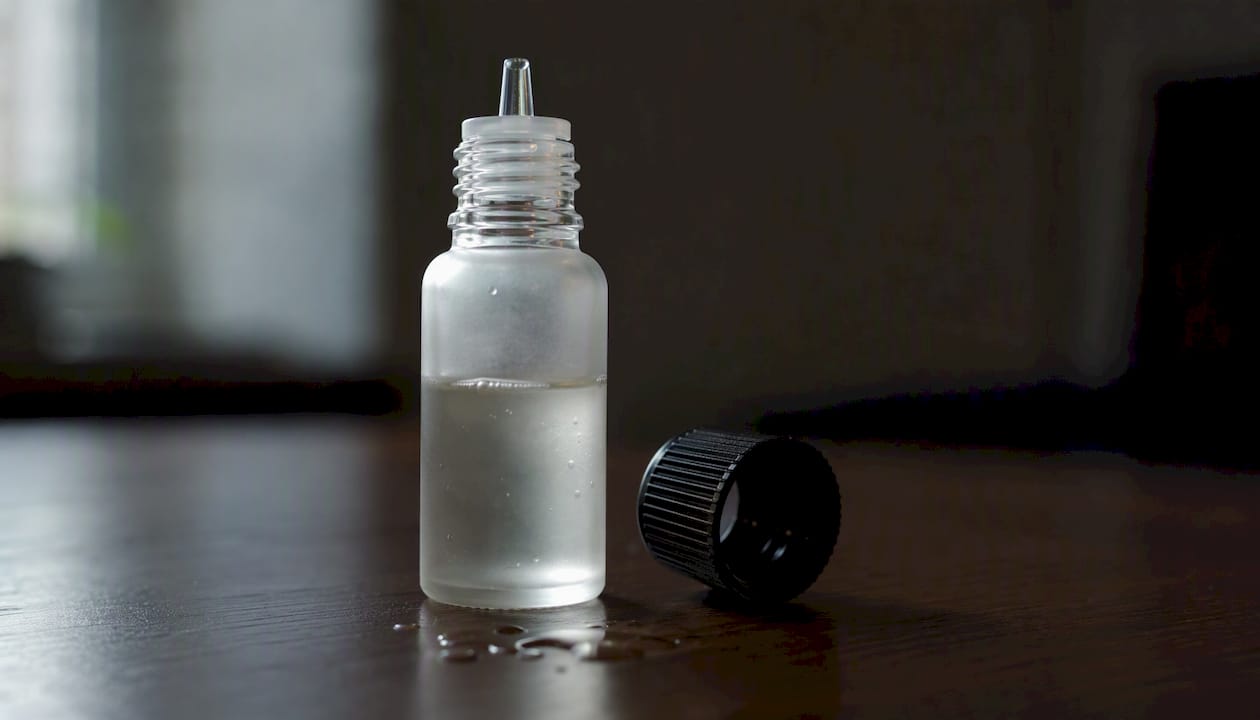Flesje met e-liquid met nicotinezouten