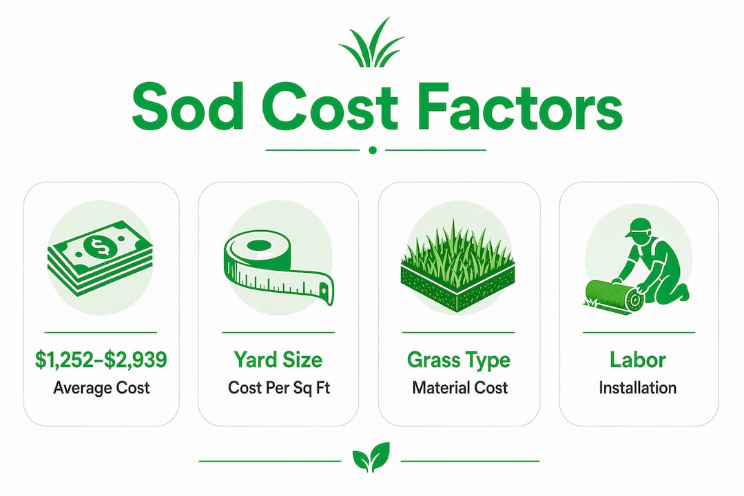 Infographic illustrating key sod installation cost factors