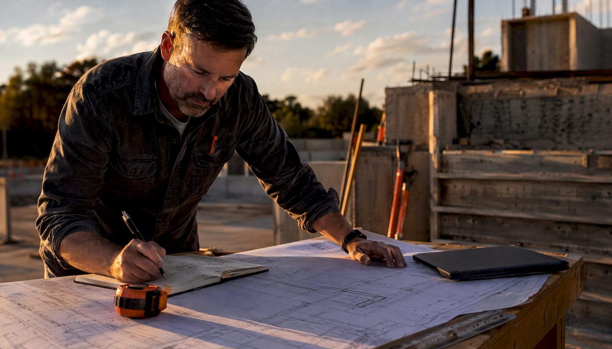 Architect studying concrete joint code standards