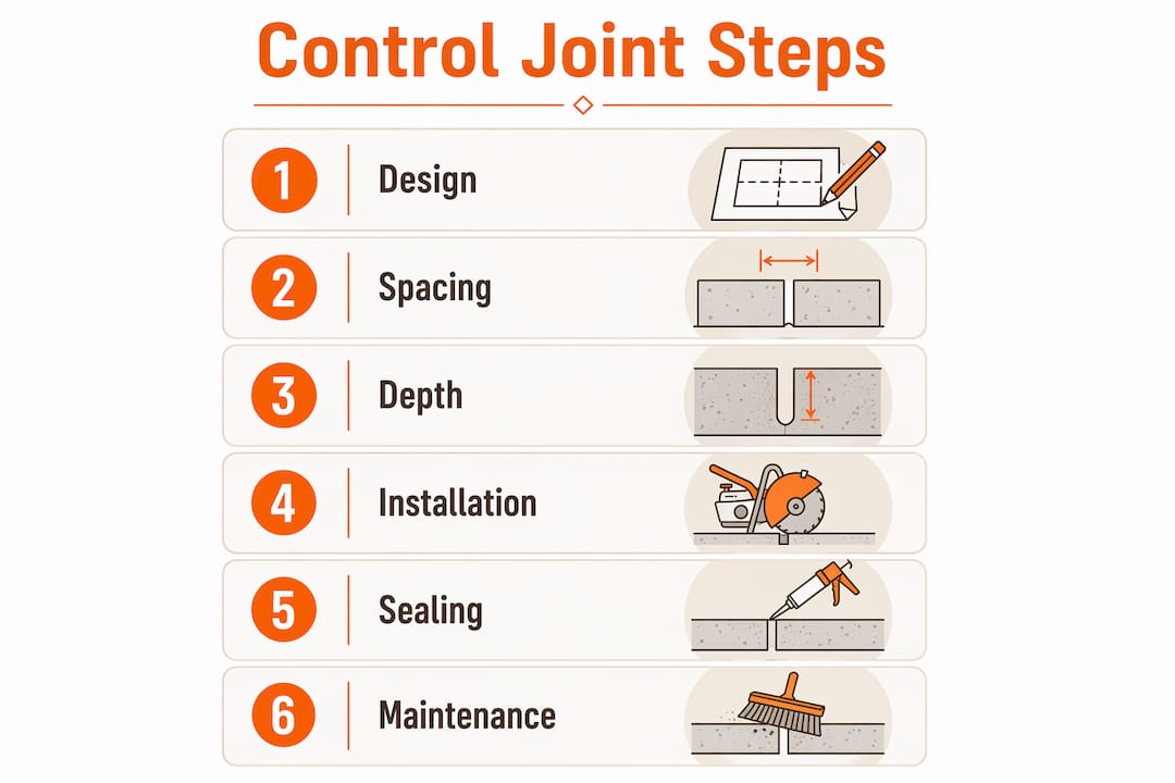 Infographic showing control joint installation steps