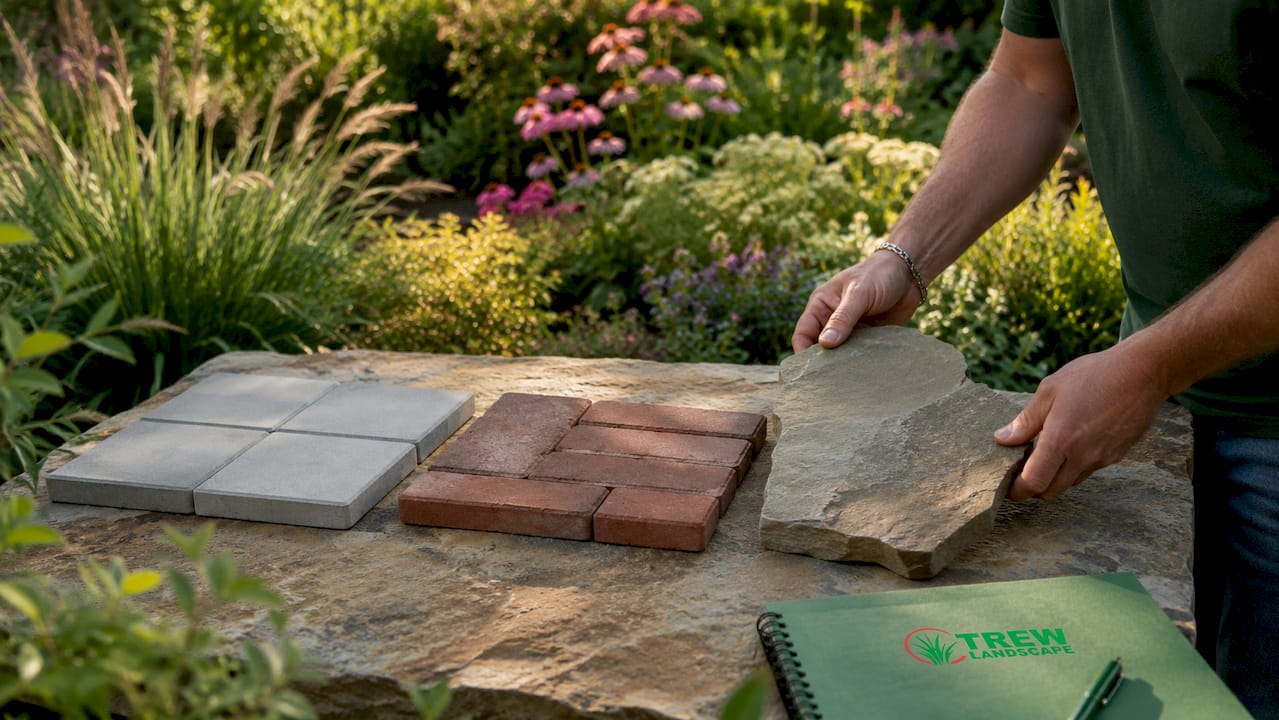 Close-up of different paver material samples