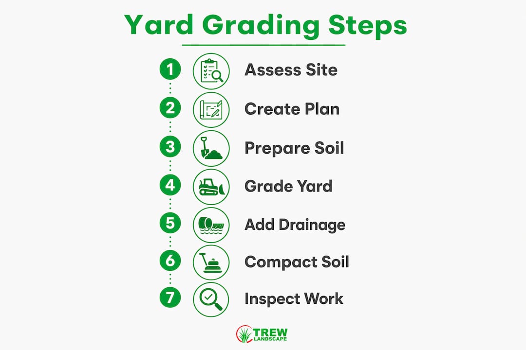 Infographic showing step-by-step yard grading process