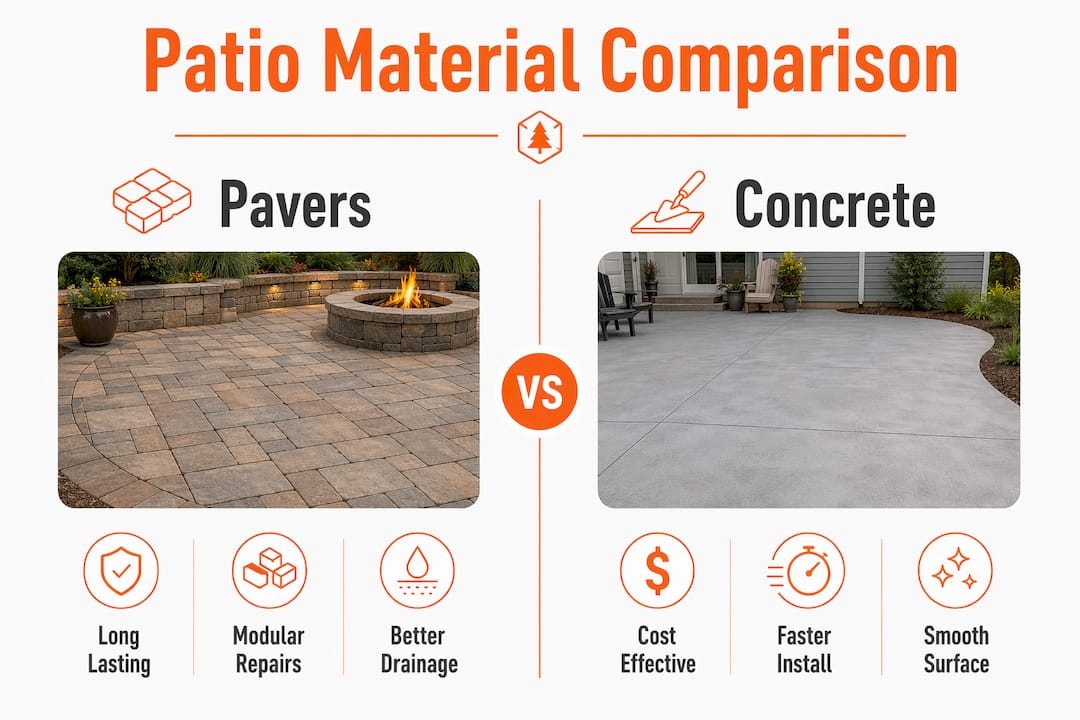 Infographic comparing pavers and concrete patios