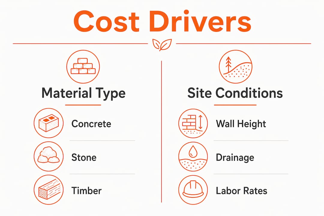 Infographic comparing retaining wall cost factors