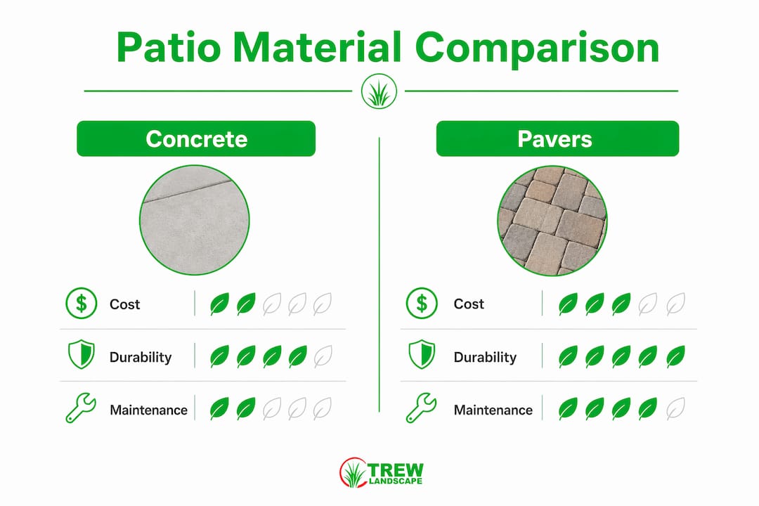 Infographic comparing concrete and paver patios