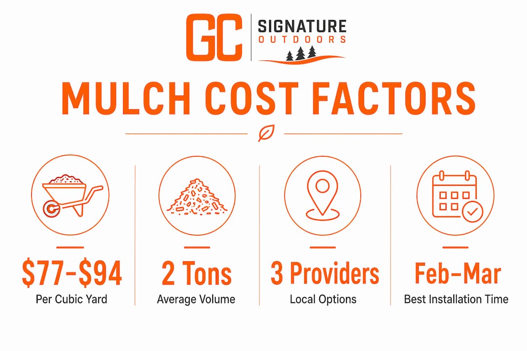 Infographic summarizing mulch installation cost factors