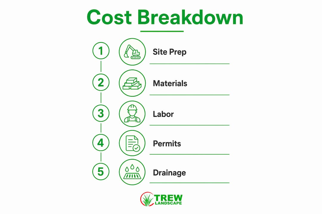 Infographic showing retaining wall cost breakdown steps