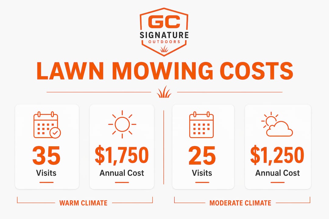 Infographic showing lawn mowing costs by climate zones