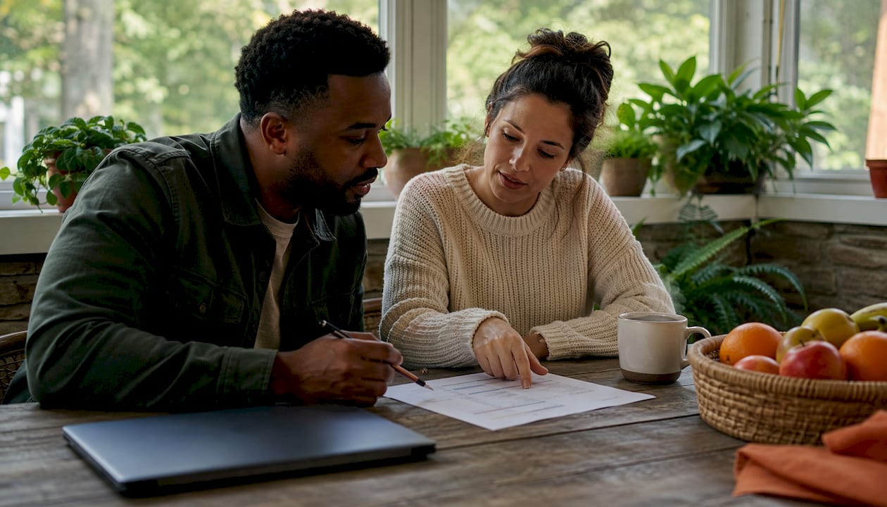 Couple reviewing landscaping budget