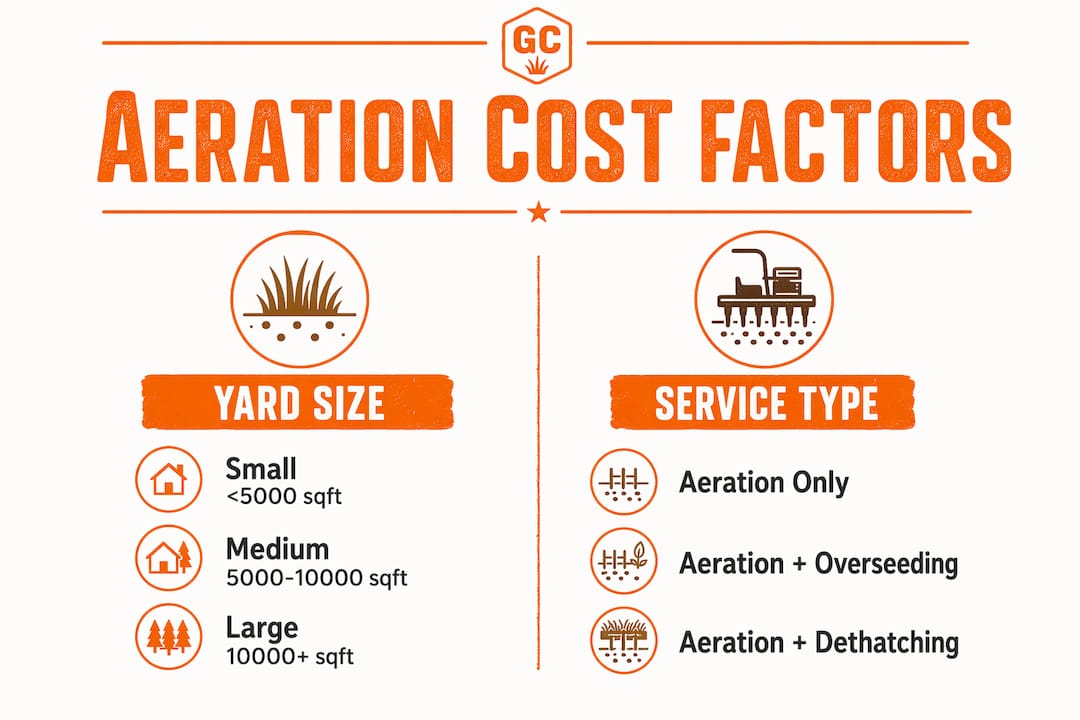 Infographic showing key lawn aeration cost factors and services