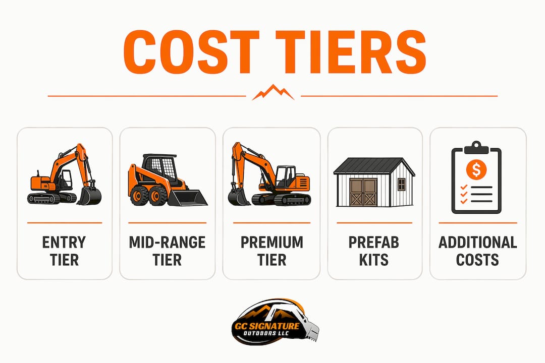 Infographic showing outdoor kitchen budget cost tiers