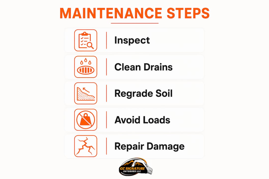 Infographic showing steps to maintain retaining walls