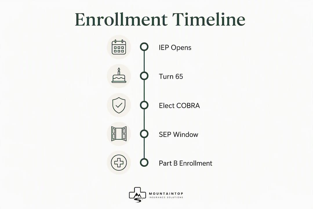 Infographic showing Medicare and COBRA enrollment timeline