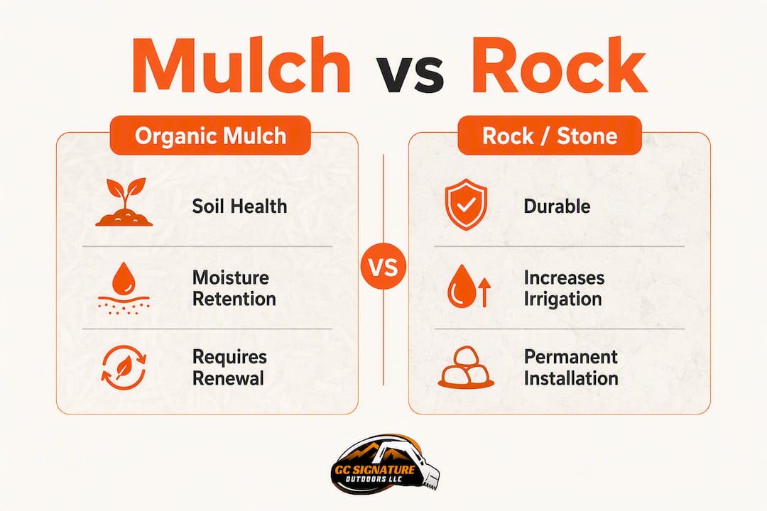 Infographic comparing mulch and rock ground covers