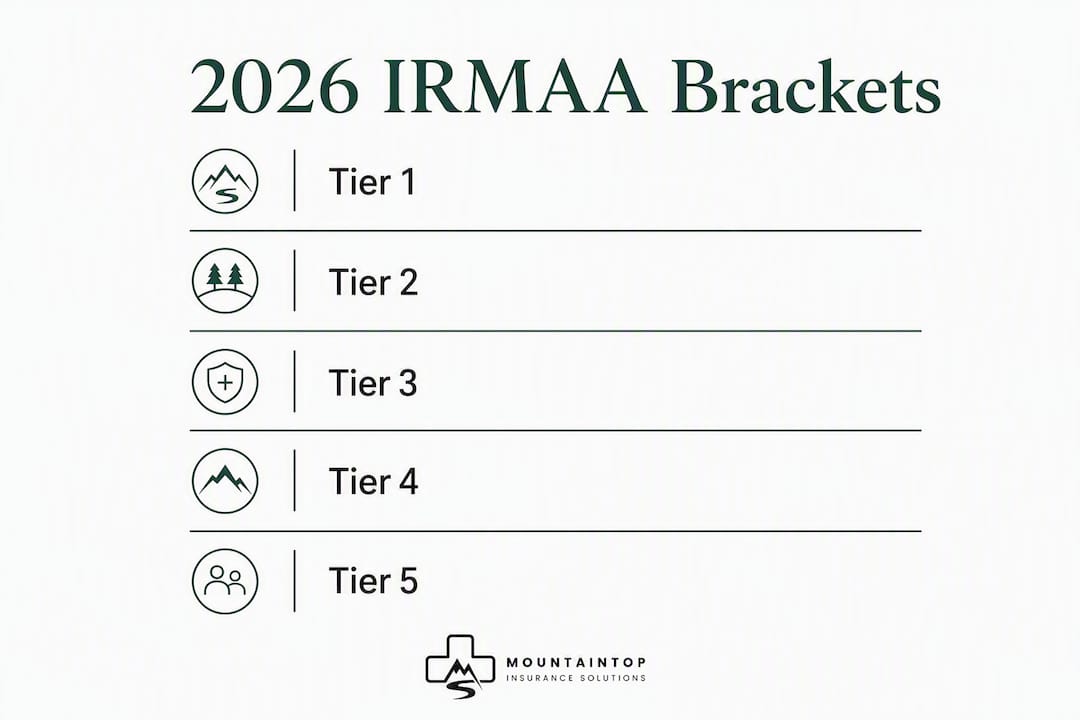 Infographic showing 2026 IRMAA income brackets tiers