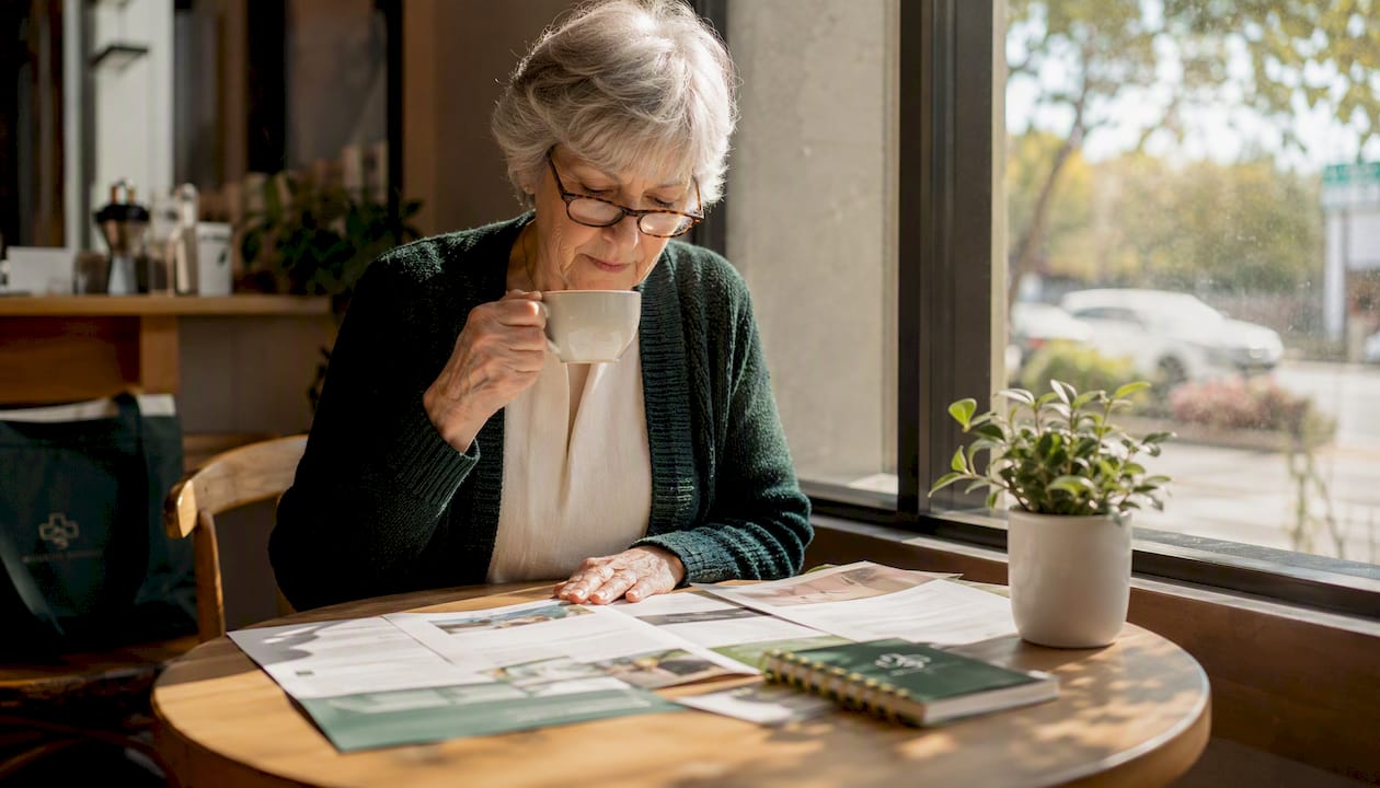 Senior woman reviewing Medigap plans at home