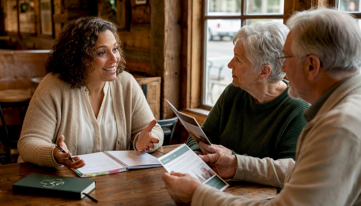 Insurance agent discussing Medigap plans with senior couple