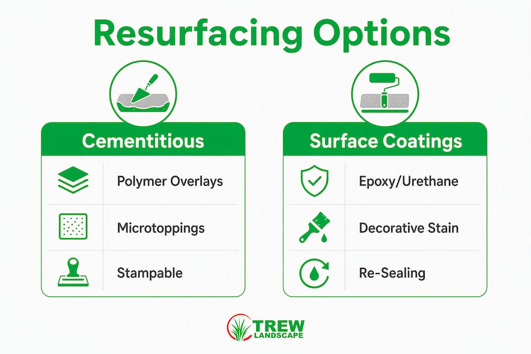 Infographic comparing patio resurfacing option categories