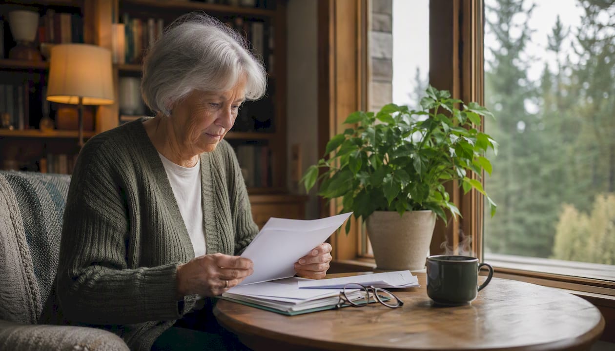 Senior reviewing Medicare documents at home