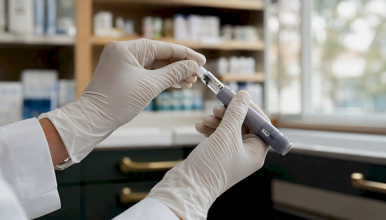 Pharmacist preparing GLP-1 injection pen