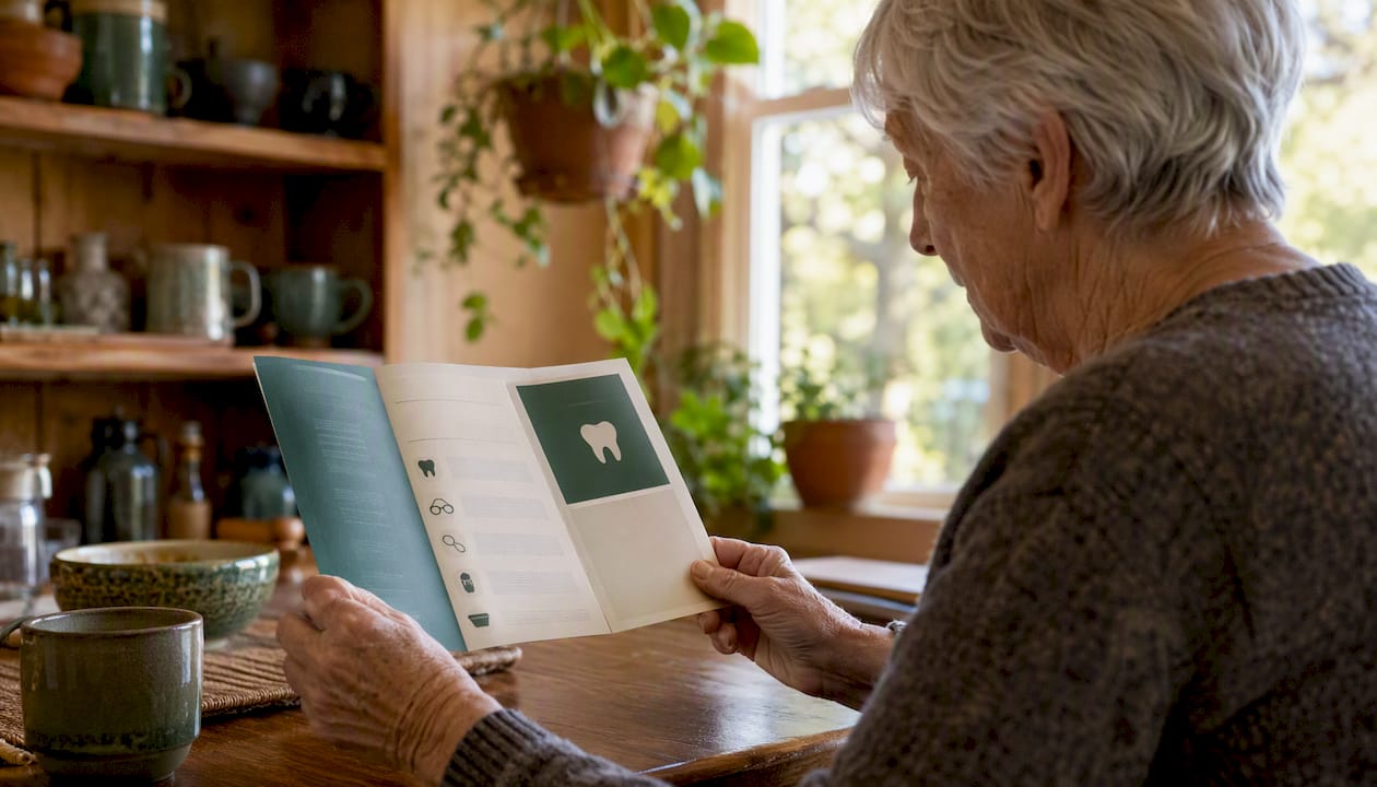 Senior reading Medicare Advantage brochure