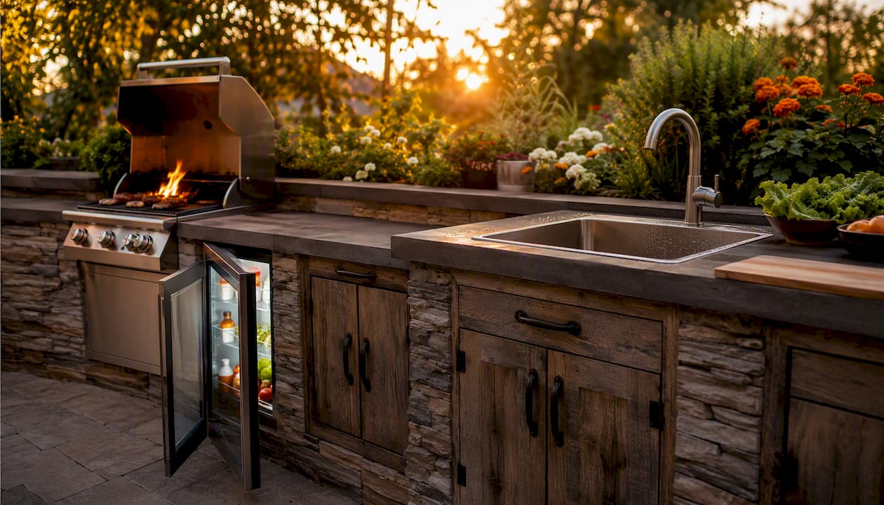 Outdoor kitchen showing hot, cold, wet, and dry zones